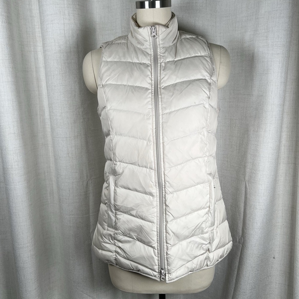 J. Jill Down Filled Cream Puffer Vest Women's XS Petite Full Zip Pockets